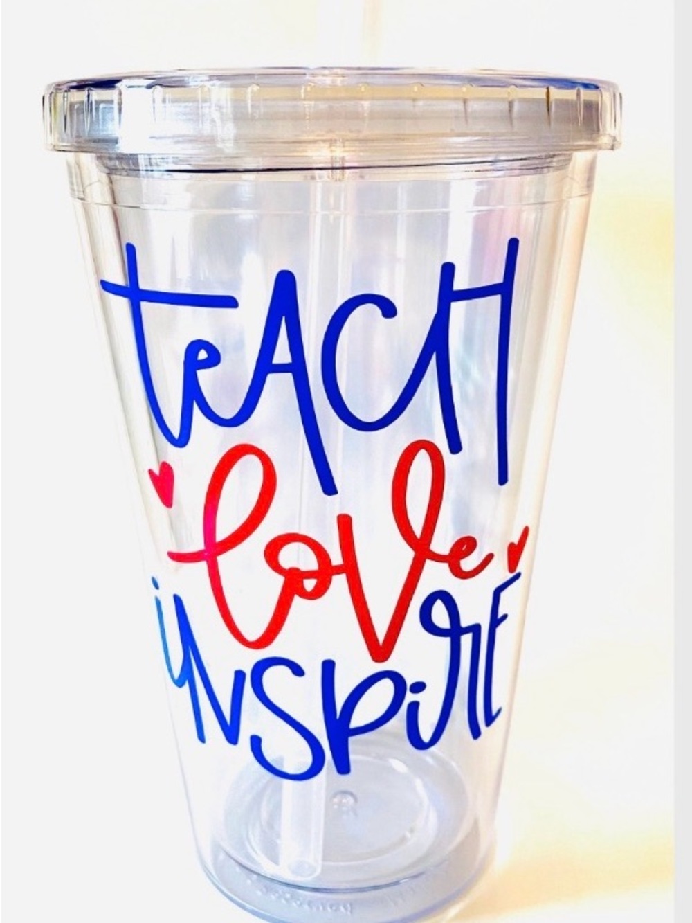 Handmade Teacher Tumbler, 16 oz double walled Cupture brand tumbler with straw